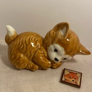 Vintage fox ceramic Fox Figurine red fox magnet LOT kitten or dog figurine 90s